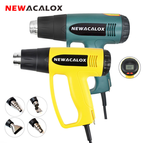 NEWACALOX 2000W 220V EU Plug industriel électrique pistolet à Air chaud thermorégulateur LCD pistolets thermiques rétractable emballage thermique buse de chauffage ► Photo 1/6