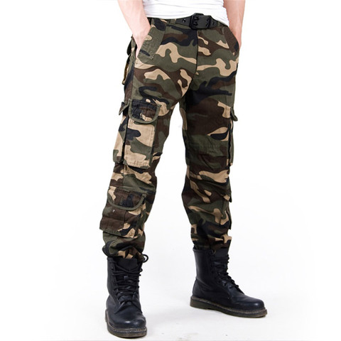 2022 hommes Cargo pantalon Baggy décontracté hommes tactique pantalon Multi poche militaire ensemble mâle extérieur Long pantalon armée Camouflage ► Photo 1/6