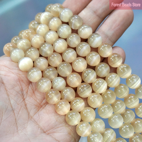 Perles en oeil de chat AAA Champagne lisse de haute qualité pour la fabrication de bijoux pierres d'opale rondes perles en vrac Bracelets à faire soi-même 15 