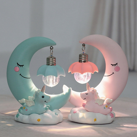 Veilleuse LED en résine, thème lune, licorne, dessin animé, luminaire décoratif, romantique, mignon, idéal pour une chambre d'enfant ou une fille ► Photo 1/6