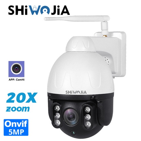 Caméra d'action de sécurité SHIWOJIA WiFi extérieur 5MP 20X Zoom 360 PTZ dôme métal IP CCTV sans fil IP66 Surveillance Camhi Onvif Cam ► Photo 1/6