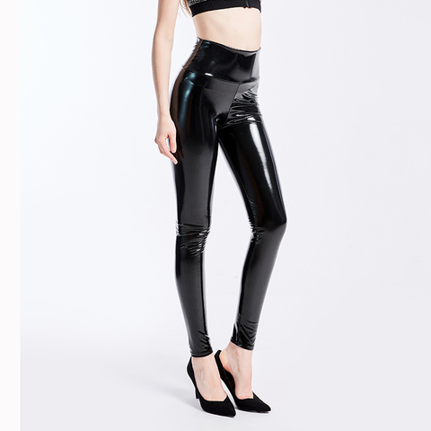 Legging noir en cuir Pu pour femme, pantalon moulant, Sexy, taille haute, élastique, brillant, aspect mouillé, métallique, Latex, grande taille XXXL ► Photo 1/6