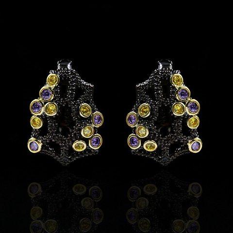 Rétro créatif creux irrégulier géométrique Zircon dames boucles d'oreilles italien luxe 925 argent bijoux de créateur ► Photo 1/5