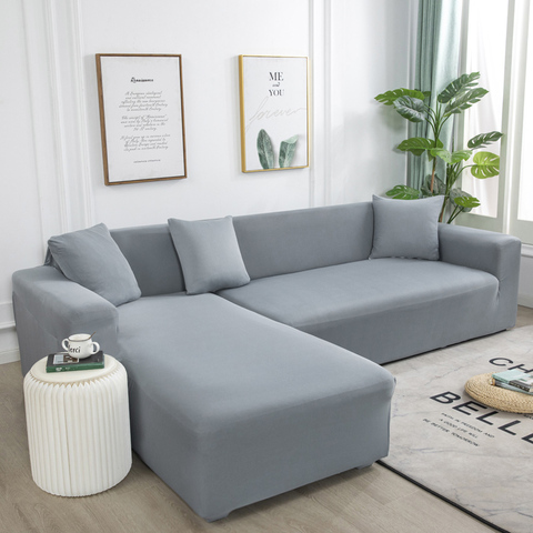 Housse de canapé extensible élastique couleur unie gris besoin de commande housse de canapé 2 pièces si canapés fundas style L con chaise longue étui pour canapé ► Photo 1/6