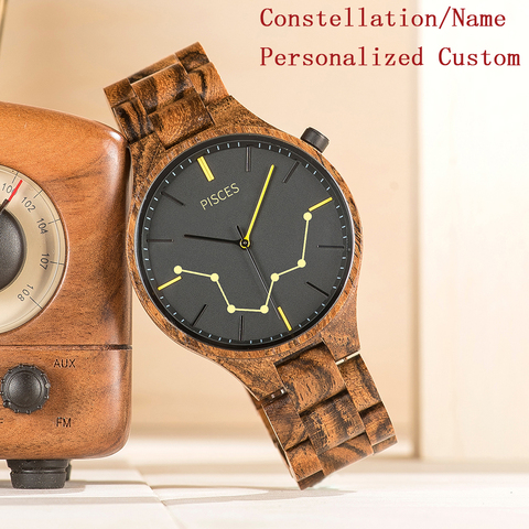 Montre-bracelet personnalisée en bois pour hommes, Constellation personnalisée avec Logo, signe, cadeau OEM livraison directe ► Photo 1/1