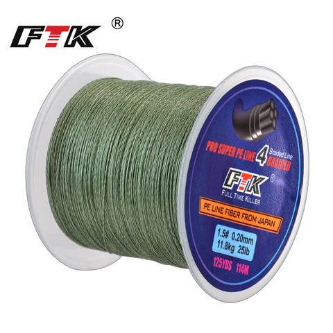 FTK – fil de pêche tressé PE, 114M, 125Yards, 4 brins, 0.10mm-0.40mm, ligne en Fiber Multifilament incroyablement solide du japon ► Photo 1/6