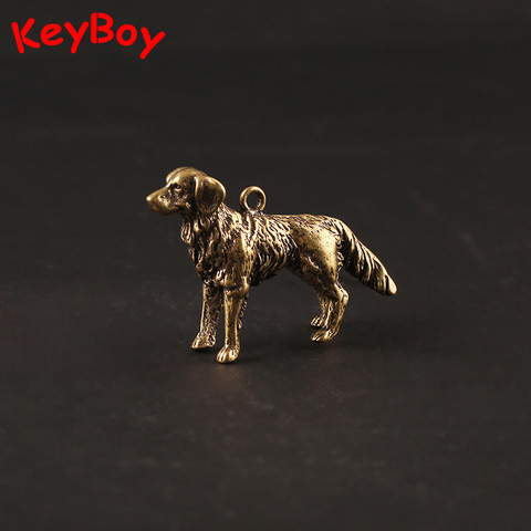 Porte-clés en laiton massif Golden Retriever, pendentifs en forme de chien, bijoux du zodiaque chinois, animaux, chiot, bibelots suspendus en cuivre ► Photo 1/6