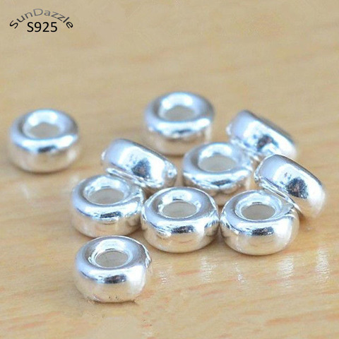 Perles en argent Sterling 925 authentique, pur, solide, plates, rondes, ample, grand trou, composants bijoux à bricoler soi-même pour fabrication ► Photo 1/5