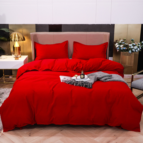 Lit rouge ensemble de housse de couette doux respectueux de la peau Polyester literie chambre d'hôtes housse de couette taie d'oreiller feuille adultes ensemble de literie ► Photo 1/6