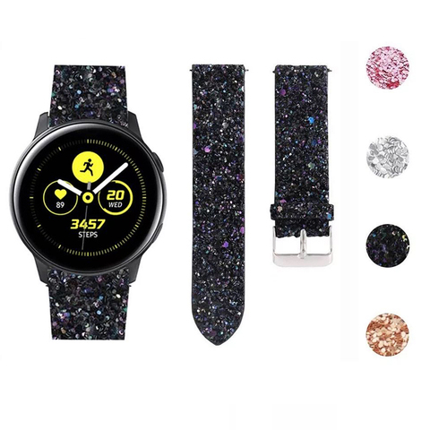 Bracelet en cuir scintillant pour Samsung Galaxy Watch 3, 22mm 20mm, Bracelet d'horloge à paillettes, 41mm 45mm 42mm 46mm, Active 2 1 ► Photo 1/6