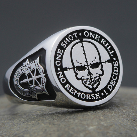 Bague en argent Sterling 925 véritable, fusil de Sniper One Shot One Kill Army, forces spéciales militaires ► Photo 1/6