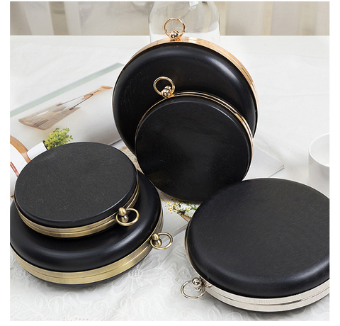 1 pièces forme ronde noir en plastique métal portefeuille sac à main cadre boîte embrayages sac à main sac à main accessoires en gros 14cm ou 18 Cm cadre ► Photo 1/6