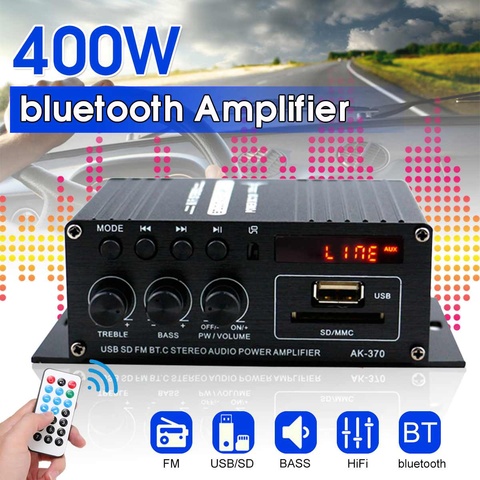 400W voiture amplificateur de puissance 2 CH Hifi maison voiture Subwoofer amplificateur Audio ampli stéréo son haut-parleur bluetooth télécommande Support ► Photo 1/6