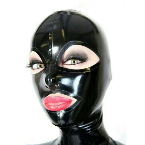 Masque en Latex fait main hottes noires avec grands yeux ouverts et bouche ouverte masque en Latex Cosplay taille personnalisée ► Photo 1/1