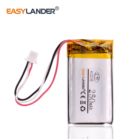 3.7V 250mAh 402035 Lithium polymère LiPo batterie avec JST 1.0mm 3pin pour GPS portable Mp3 bluetooth Xiaomi Yi smart dash caméra ► Photo 1/6