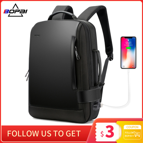 BOPAI hommes sac à dos 15.6 pouces sac à dos pour ordinateur portable noir extensible Mochila pour hommes USB charge mâle voyage Nylon hommes sacs à dos ► Photo 1/6