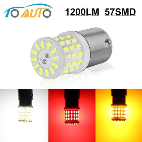 Ampoules de frein de voiture, stroboscope Led 57Smd, Signal lumineux d'arrêt, BA15S P21W S25 BAY15D P21/5W, puces 1157 1156 3014 1 pièces ► Photo 1/6