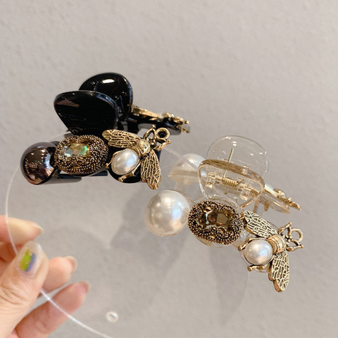 Pince à cheveux élégante rétro abeille, pince à cheveux, faite à la main, perle cristal, strass, bijoux de luxe pour filles, accessoires pour cheveux ► Photo 1/6