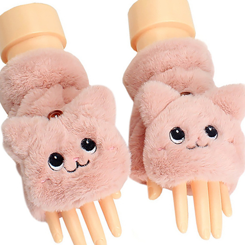 Fourrure lapin mitaines peluche sans doigts gants sans doigt conduite gant hiver doux chaud épais gants pour femmes fille demi doigt ► Photo 1/6