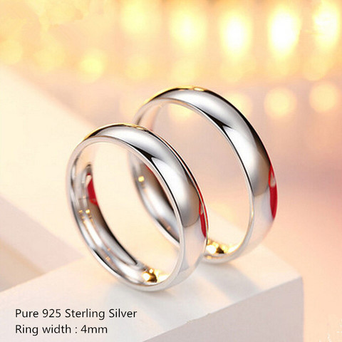 Buyee pur 925 en argent Sterling classique Couples anneau 4mm avec lisse haute polissage Simple bague de mariage ensembles femmes hommes bijoux ► Photo 1/6