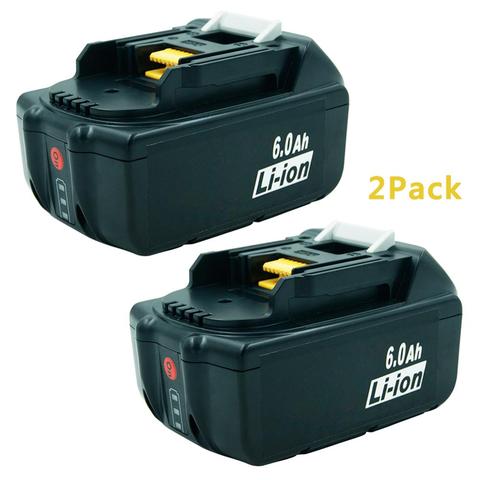 2 pack BL1860 18V 6000mAh Rechargeable Li-ion Batterie pour Outils Électriques Makita 194309-1 BL1815 BL1830 BL1840 LXT400 lumière LED ► Photo 1/6