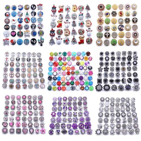 Mélange de bijoux à pression 18mm, nombreux Styles de boutons à pression en métal de couleur argent, 5 pièces/lot, boutons strass, vente en gros ► Photo 1/6