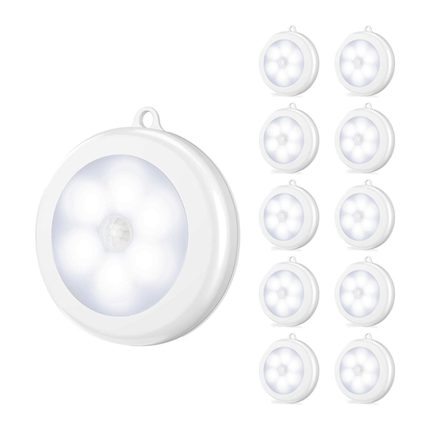 6LED s PIR capteur de mouvement veilleuse à piles armoire armoire lit lampe LED sous armoire lumière pour placard escalier cuisine ► Photo 1/6