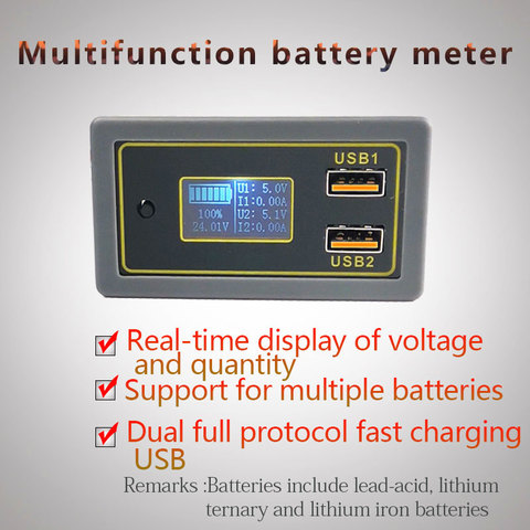 Voltmètre de batterie au lithium plomb-acide, 4.5-32v 12v 24v, ammètre, testeur de capacité 18650, moniteur de batterie, chargeur rapide USB QC3.0 ► Photo 1/6