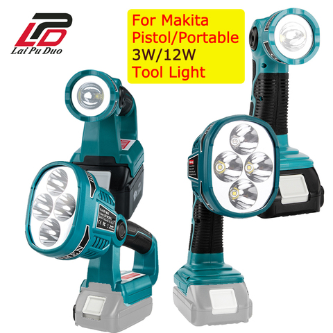 Adapté pour pistolet Makita, lampe-outil Portable 3W/12W, utilisé pour batterie Li-ion 14.4/18V/20V BL1830/BL1845/BL1860/LXT400 ► Photo 1/6