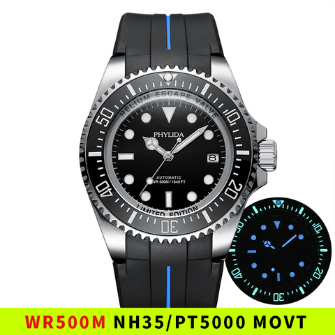 500M résistant à l'eau 43.5mm hommes Sport plongeur montre PT5000 / NH35 automatique saphir acier inoxydable 50Bar grande montre-bracelet lourde ► Photo 1/5