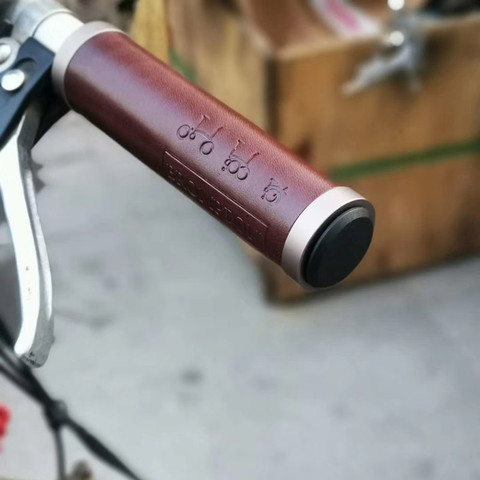 Poignées de vélo universelles en cuir de vache, fait à la main, 95/120mm, pour brompton, BMX, 3 couleurs ► Photo 1/6