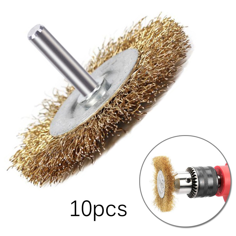 10 pièces brosses de roue de fil d'acier de 50mm pour l'enlèvement de rouille en métal brosse de polissage brosse rotative de coupe en acier pour l'outil rotatoire de Mini perceuse ► Photo 1/6