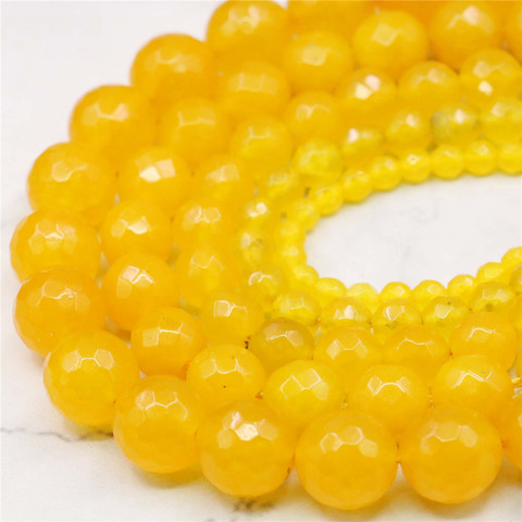 Calcédoine jaune à facettes 4mm 6mm 8mm 10mm 12mm, perles rondes en pierre naturelle, accessoires de bijoux, vente en gros ► Photo 1/6