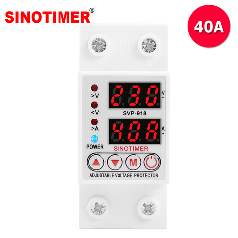 Dispositif de protection contre les surtensions 40a 230V AC réglable avec fonction limite actuelle voltmètre ampèremètre Din Rail ► Photo 1/6