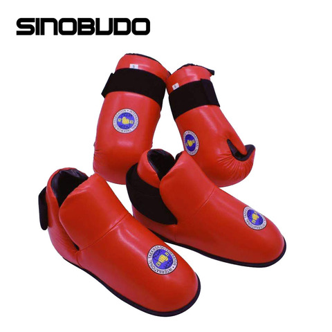 SINOBUDO ITF Taekwondo cuir PU rouge/bleu gants garde des pieds Arts martiaux karaté formation cheville main costume protecteur équipement ► Photo 1/6