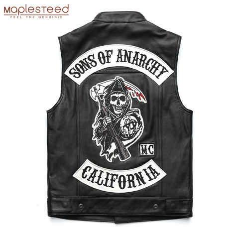 Gilet de Moto classique en cuir de vache 100% véritable pour homme, gilet de motard, M436 ► Photo 1/6