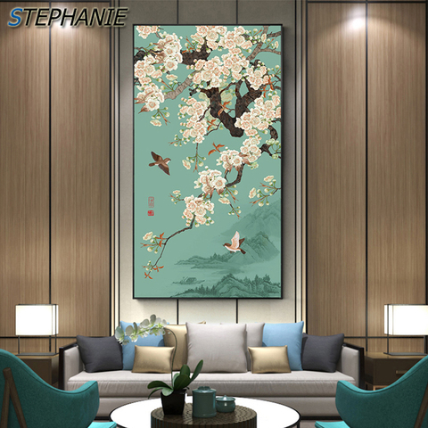Ginkgo chinois fleur oiseau toile peinture belle plante grande affiche N imprimer Art abstrait mur photo pour salon cuisine ► Photo 1/6