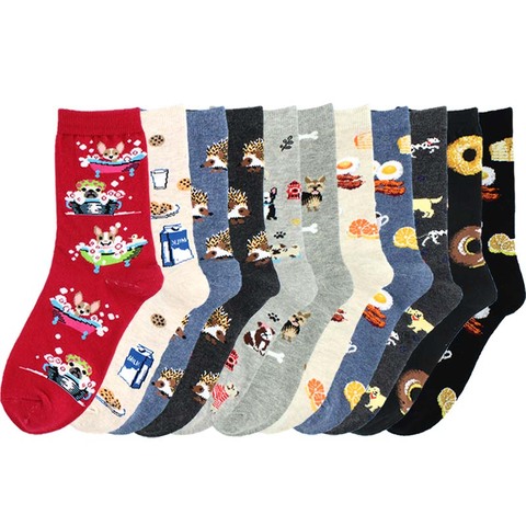 SOPLCAALCK-chaussettes amusantes pour femmes, Harajuku, créatives, hérisson, chien, pour le petit déjeuner, avec des œufs, jolies ► Photo 1/6