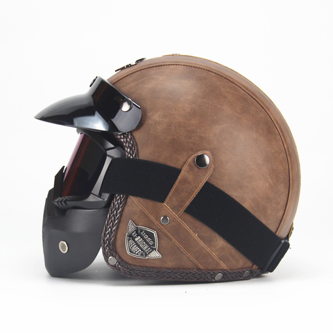 Casque de Moto en cuir PU, ouvert au visage, rétro, pour hommes et femmes, 2022, 3/4 ► Photo 1/6