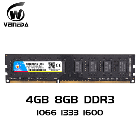 VEINEDA-mémoire DDR3, 2 go, 4 go, 8 go de ram, 8go de ram, ddr3, 8go, ddr 3 1333, pour ordinateur de bureau, 1066, 1600 PC, mémoire DIMM PC3-10600R 12800R ► Photo 1/6
