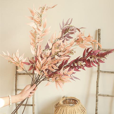 INS – feuille de bambou artificielle à longue branche, fleurs en soie, décoration d'appartement, de maison, de ferme de mariage, fausse plante de saule ► Photo 1/3