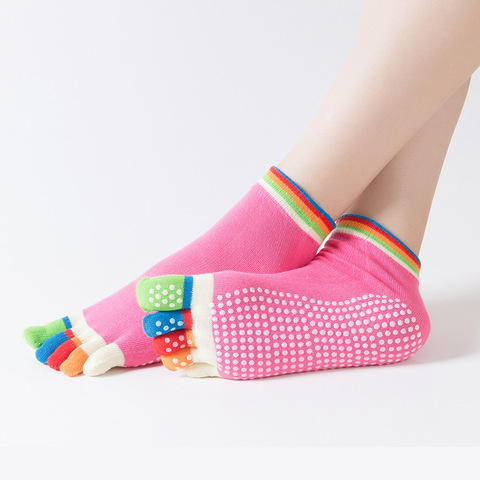 Chaussettes de Yoga à 5 doigts antidérapantes pour femmes, 1 paire, en coton, à séchage rapide ► Photo 1/6