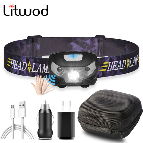 Litwod XP-G Q5 5000lm capteur de mouvement du corps intégré dans la batterie Mini Rechargeable vélo phare tête lampe de poche lampe 6 Modes ► Photo 1/6