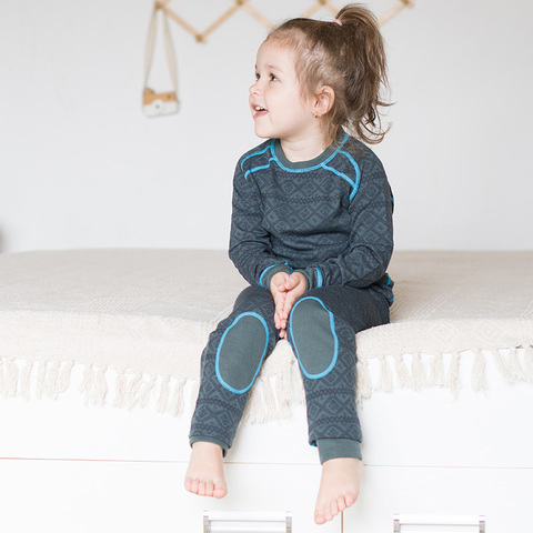 Pantalon en laine mérinos pour enfants, ensemble Jacquard sous-vêtement thermique, longue john, pour garçons et filles ► Photo 1/6