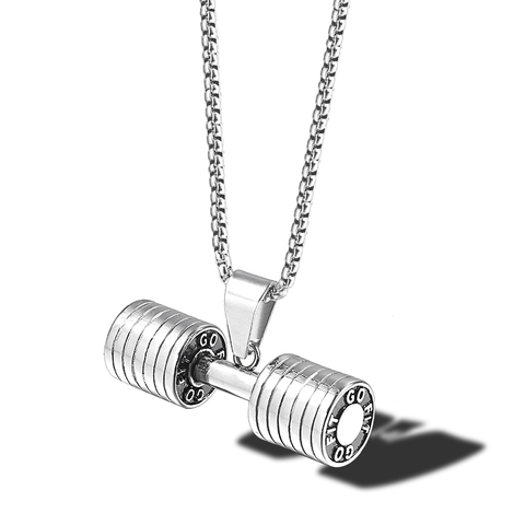 RIR – pendentif d'haltère de Fitness en acier inoxydable, or noir, collier d'haltérophilie pour hommes, bijoux d'entraînement ► Photo 1/6