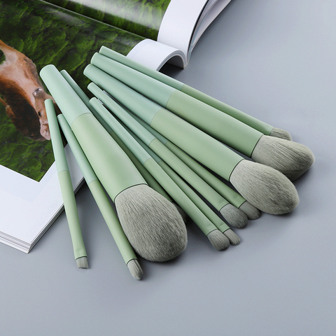 FLD 11/8 pièces naturel cheveux vert pinceaux de maquillage fond de teint poudre fard à paupières sourcil brosse ensemble outil cosmétique professionnel Maquillaje ► Photo 1/6