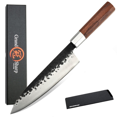 Couteaux de cuisine japonais 4cr13 Gyuto PRO, couteau de Chef fait à la main de 8 pouces 4cr13 acier Gyuto PRO outils de tranchage manche en bois coffret cadeau GRANDSHARP ► Photo 1/6