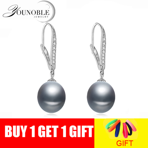 Boucles d'oreilles en perles d'eau douce grises pour femmes, bijoux en argent sterling 925 de mariage en perles naturelles noires, cadeau d'anniversaire ► Photo 1/6