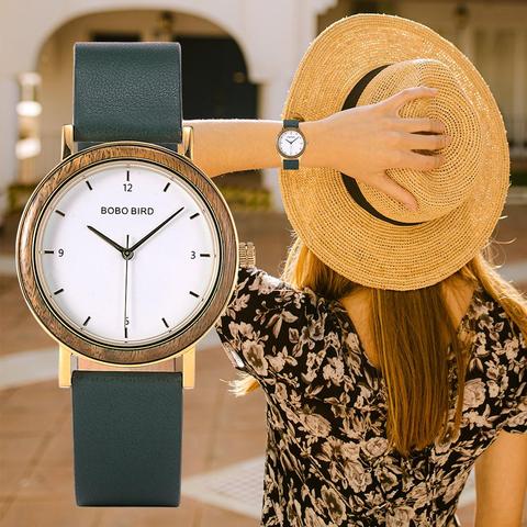 BOBO BIRD – montre bois pour femmes, en acier inoxydable, 304mm, Ultra-mince, mouvement japonais, bracelet en cuir véritable, 6.5 ► Photo 1/6