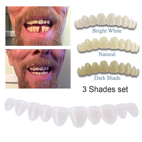 Dentier dentaire temporaire, ensemble de 3 teintes, fausses dents, sourire parfait, facettes adaptées à la prothèse dentaire flexible ► Photo 1/6